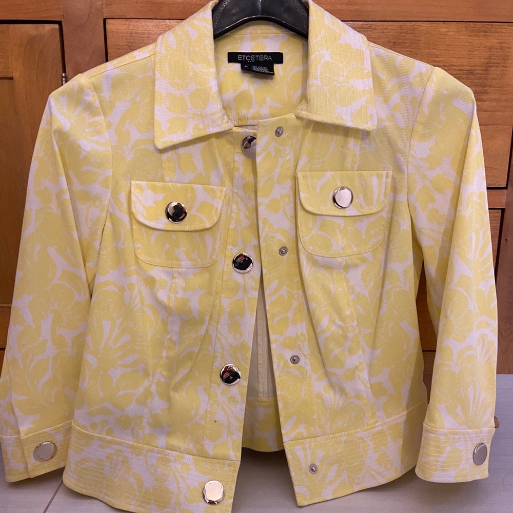 Etcetera Yellow/White Cropped Jacket, Small - image 1